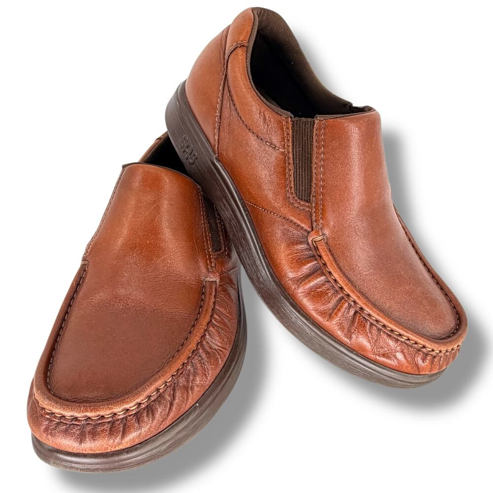 SAS Tripad Comfort Loafers Mens 9.5 W Brown Leather Slip On Moc Toe Made in USA